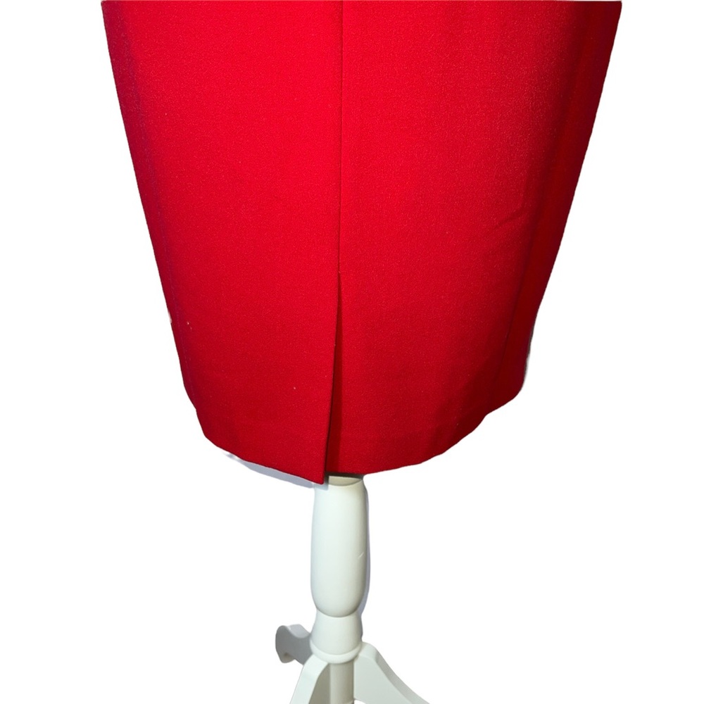 Same Pencil Dress except Red. Jewel neck, Short puff sleeve. - Picture 8 of 14